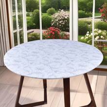 1pc Round PVC Tablecloth With Flannel Backing, Elastic Edge Design, Waterproof Oil-Proof Wipe Clean Vinyl Table Cover For Round Table