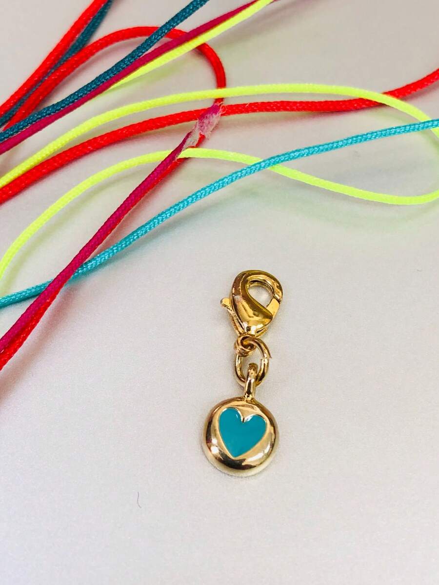 Pack Of 3 Gold Heart Charms, In Blue, Red, And Truquoise Tones, Accessory For Making Bracelets, Necklaces, And Earrings - 綠松石色 - 查看 1
