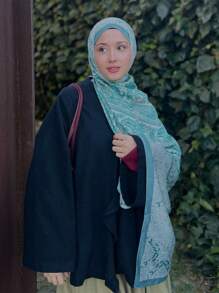 1pc Women's Bohemian Style Spring Ink Painting Batik Print Veil Vela Hijab, Casual Street Style Hijab, Suitable For Daily Wear, Autumn For Abaya - Lake Blue - View 4