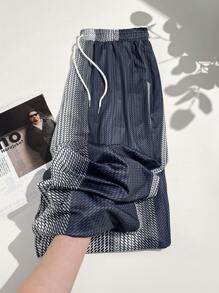 全新男士时尚纹理宽松宽松阔腿休闲休闲/度假裤