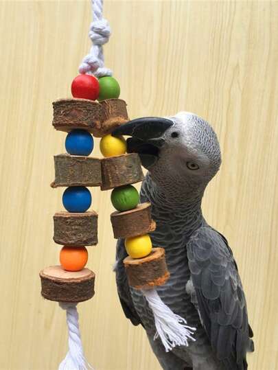 1pc/2pcs/3pcs Random Color Wooden Parrot Chew Toy With Beads, Suitable For Birds All Seasons