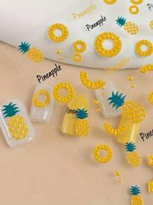 1 件水果美甲贴纸，5D 浮雕菠萝图案，夏季 DIY 美甲装饰，美甲配件