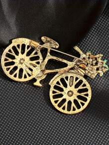 Xiacheng 1pc Elegant Vintage Bicycle Brooch With Sparkling Floral Basket, Hypoallergenic Copper Alloy Pin For Parties & Casual Wear - Bike - View 9