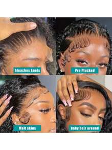 Peluca frontal con encaje transparente sin pegamento de 13 x 4 pulgadas con cabello de bebé alrededor, línea del cabello previamente ondulada, cabello liso tipo bob, color negro natural, adecuada para varias razas, uso diario y de fiesta de 8 a 36 pulgadas