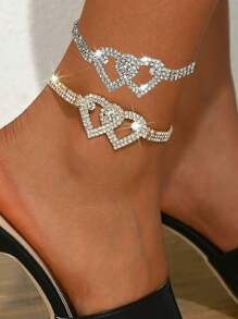 1pc Exquisite & Premium Bling Hollow Out Double Heart Anklet, Suitable For Men & Women, Elegant Daily Wear & Wonderful Gift - Multicolor - View 8