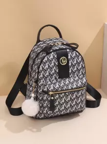 Fashionable Women's Letter Print Large Capacity Backpack - Black - View 2