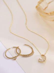3pcs/Set Simple Heart Design Necklace & Ring Set, Great Gift For Dates, Parties, Christmas, Valentine's Day, Mothers, Mother's Day