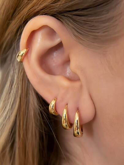 1pc 925 Sterling Silver Tapered Hoop Earrings, Hypoallergenic Gold Cartilage Hoop, For Women And Men Daily Wear(Sold As 1piece, Not 1 Pair)