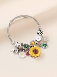 1 件优雅优质手工水钻花朵、星星、玫瑰、皱褶雏菊、向日葵、甲虫吊坠不锈钢手镯，百搭女士礼物，适合海滩、派对、休闲装 - 彩色 - 查看 3