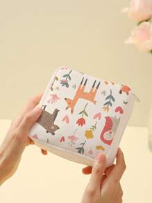 Animal Print Sanitary Pad Storage Pouch, Cosmetic Organizer Bag, Portable Makeup Case Holiday Essentials Holiday Travel Travel Essentials Travel Bag Travel Accessories