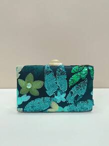 Bolsa de mão com padrão de bordado de lantejoulas exclusivo para noite, bolsa transversal para combinar com vestido formal - Verde - Ver 7