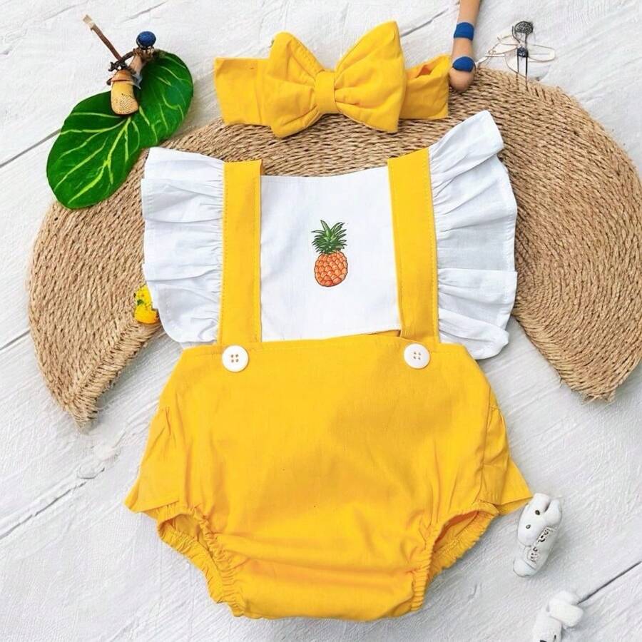 Girl's Monthiversary Overalls Fruit Pineapple 2 - 鏽棕色 - 查看 1
