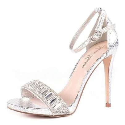 Lauren Lorraine Ari Silver RhineStone Two Piece Ankle Strap Formal Dress Sandals