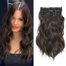 Clip In Hair Extension, Blonde Hair Extensions Invisible Lace Weft Synthetic Natural Soft 14 Inch Short Wavy Curly Hair Extensions For Women - Chocolate Brown - View 2