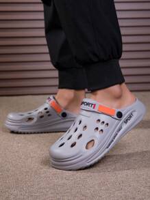 Men's Origami Hollow Slip-On Thick Sole Slippers, Minimalist Letter Print, Neutral Casual Suitable For Home, Gathering, Outdoor, Plus Size - Grey - View 3