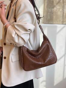 European And American Style Woven Rhombus Pattern Casual Large Capacity Commuter Retro Fashion Underarm Shoulder Bag