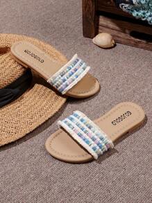 2024 年夏季新款女童编织休闲软底拖鞋 - 軍綠色 - 查看 7