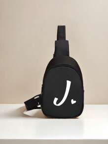 1 Shoulder Bag Mini Letter Heart Printed Chest Bag, Cute, Fashionable, Lightweight, Soft Wool Material Zipper Closure Chest Bag, Suitable For Boy And Girl Traveling, Vacationing, Outdoor, Backpacks, Giving Birthday Gifts To Family And Friends - AD03-036 Black Bag With White Small Love Letters - View 30