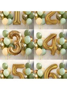 20pcs/Set 32 Inch Gold & Olive Green Theme Party Decorative Foil Balloons, Includes 1-6 Numeric Foil Balloon Set, For Birthday Outdoor Decorations
