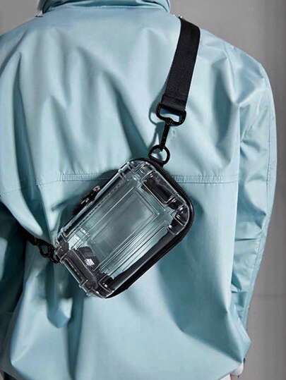 Mini Hard Side Messenger Bag, Crossbody Shoulder Bag For Lightweight Travel, University Student, PVC Waterproof, Summer Small Square Bag, Casual Streetwear For Men, Gift For Boyfriend Purse Side Bags For Men Small Bag For Men Body Bag For Men Camera Bag Pouch Festival Phone Bag