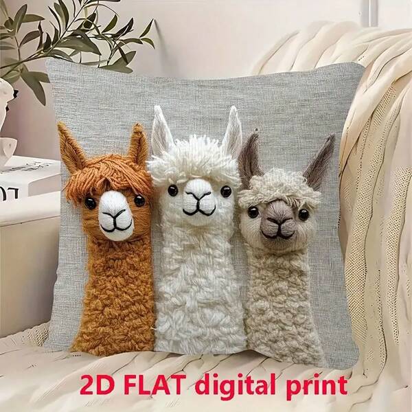 1 peça Fronha de Veludo de Pele de Pêssego, Impressão 2D Plana, Tecido de Poliéster, Impressão Única Lateral 45X45cm, "Você é a Minha Combinação Perfeita" Casal de Lindos Alpacastes, Estilo de Inverno, Sala de Estar, Sofá, Decoração de Quarto, Sem Enchimento de Almofada