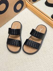 Kids Retro Woven Sandals, Casual Soft Bottom Slides For Boys And Girls, Suitable For Beach, Shower, Outdoor In Summer - Black - View 9