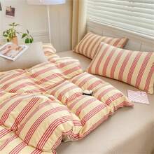Conjunto de Roupa de Cama 4 Peças (Sem Enchimento), Estampa Floral Listrada Estilo Esportivo Poliéster Macio, Utilização em Todos os Ambientes do Quarto