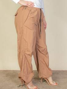 Plus Size Women's Drawstring Waist Parachute Pants Y2K Casual Boho