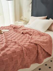 1pc Dusty Pink Waffle Fleece Blanket, Soft & Comfortable For Bedroom & Guest Room Use