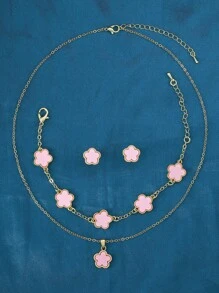 Set de 4 piezas de joyas decoradas con flores - regalo para San Valentín, Mamá, Madre, Día de la Madre - Rosa - Ver 3