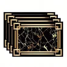 4/6pcs Light Luxury Black And Gold Pattern Composition Pattern Placemats, Gift Placemat, Party Decoration, Home Decorative Placemat, Comfortable Pattern Tabletop Decoration Placemat Coaster, Perfect Gift Placemat, Dinner Decoration Placemat, Perfect Home Decorative Placemat - Multicolor - View 2