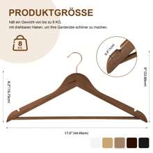 Blauesmeer Wooden Coat Hangers 32 Pieces Wooden Coat Hangers Walnut Wooden Hangers Walnut Wooden Coat Hangers Wooden Coat Hangers Stable Coat Hangers Rotatable 44.5cm Wide, With Notch, Rose Gold Hook - 胡桃色 (32Pack) - 查看 2