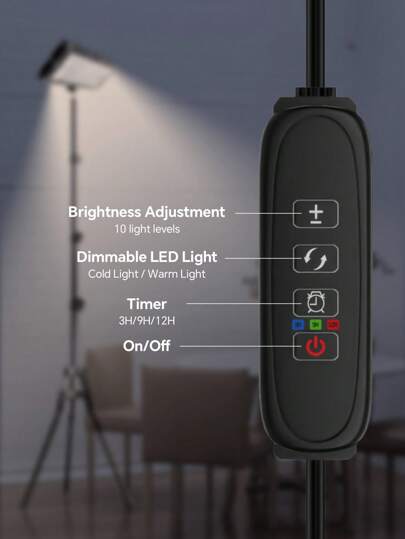 Bright LED Vloer Lamp Adjustable Temperature Dimmable Brightness Moderne Lamps, USB Lights Auto Timer Height Tripod St Work Verlichting Reading, Office, Living Room Bedroom view 5