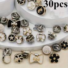30pcs/Packet Women Shirt Brooch Pins, Decorative Novelty Sew-Free Snap Buttons, Mixed Plastic & Metal Fashion Fasteners, Removable Invisible Pins For Shirts, Cardigans & Clothing Accessories - Multicolor - View 16
