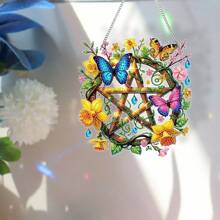 Kit de pintura de diamantes DIY con diseño de atrapasueños y mariposa - Juego de colgante de arte de gemas acrílicas con puntas de taladro de formas únicas, para decoración de pared del hogar, manualidades y suministros