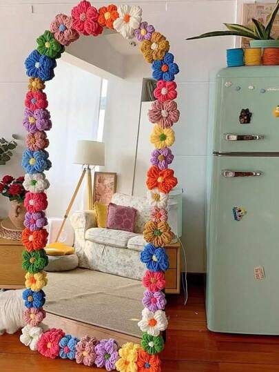 50 piezas/4 cm Flores de pompón de ganchillo hechas a mano, kit de manualidades para decoración de espejos, flores tejidas a mano creativas para ropa, paraguas, cortinas, tuberías de aire acondicionado, parches, regalo del Día de San Valentín (color aleatorio)