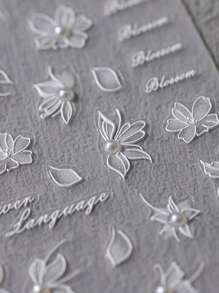1 Sheet White Flowers 3D Pearl Nail Art Decoration Sticker DIY Art 3D Self-Adhesive Nail Charm Decal Y2K Style Nail Art Accessories