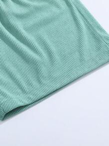 男士休闲灯芯绒运动短裤，抽绳腰带口袋休闲短裤，字母印花，百搭百慕大短裤 - 薄荷綠 - 查看 6