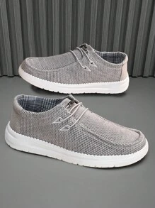 TOLLN 1 Pair Men's Knit Breathable Low-Top Casual Shoes, Lightweight Anti-Slip Loafers, Solid Color Minimalist Sneakers