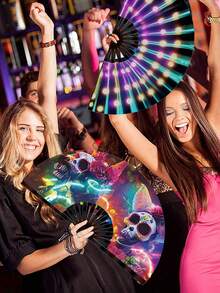 1 Peça Leque de Mão Grande de UV para Festa de Música de Carnaval, Show e Presente, Leque de Mão Dobrável de Luz UV para Presente, Festival de Música, Carnaval, Fantasia Arco-íris, Festa de Disco, Festa Neon, Suprimentos de Decoração de Festa Luminosa