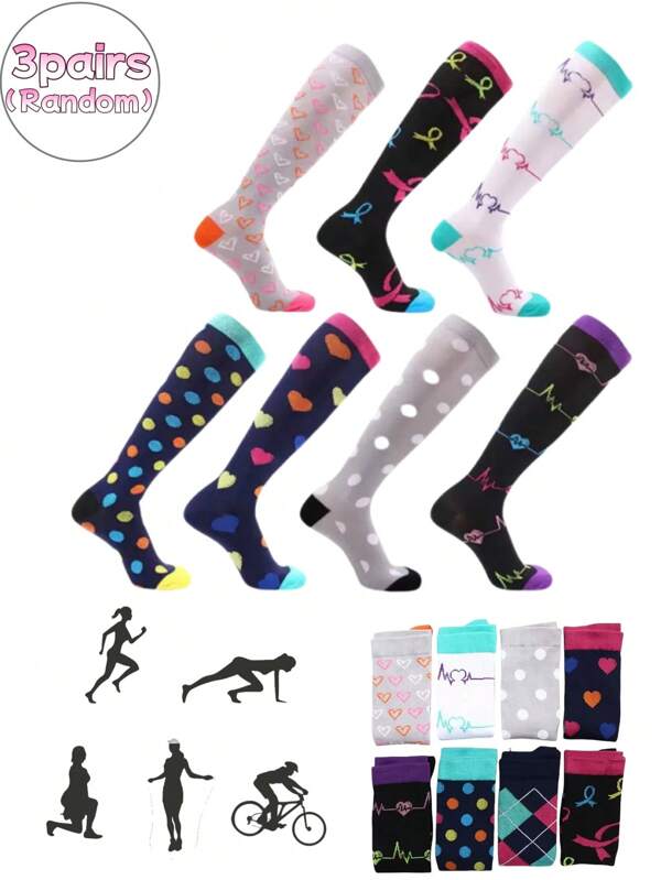 3 pares de meias de compressão esportivas femininas, compressão de grau médico de 20-30 mmHg, adequadas para corrida, viagem, enfermeira, melhores meias de compressão