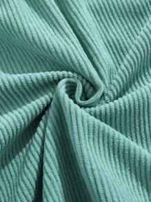 男士休闲灯芯绒运动短裤，抽绳腰带口袋休闲短裤，字母印花，百搭百慕大短裤 - 薄荷綠 - 查看 7