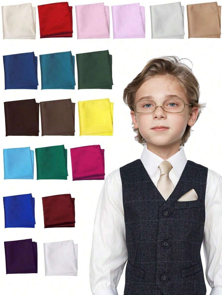 1 pièce de pochette carrée de poche de costume pour garçon, en couleur unie. Accessoire de poche de costume tuxédo de style britannique, écharpe de poche pour événement formel