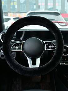 3 pièces/set Housse de volant de voiture noire, peluche d'hiver chaude, élastique, ajustable universellement