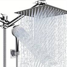 Shower Stainless Steel Showerhead Electroplating 8-Inch Stainless Steel Top Spray Strip Extension Rod Multifunctional Handheld Showerhead Set Shower - 黑色 - 查看 3