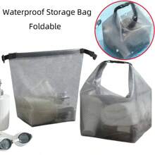 1 件旅行防水扣化妆包便携式折叠透明 PEVA 网状储物袋大容量手提包沙滩游泳手提包化妆品收纳袋女士男士