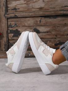 男士休闲系带运动鞋，极具吸引力的时尚软底白色休闲帆布鞋，防滑耐磨，尺码 36-45 - 米色 - 查看 4