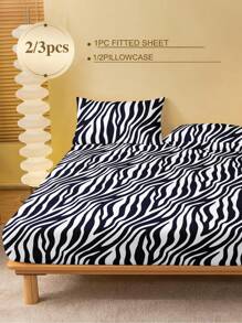 Bộ 2/3 ga trải giường họa tiết ngựa vằn trắng đen (1 ga trải giường + 1/2 vỏ gối), tấm bảo vệ nệm, vỏ bọc nệm, bộ ga trải giường, mềm mại và thoáng khí, phù hợp với mọi kích thước giường - ga trải giường đôi, cỡ lớn, cỡ King, cỡ Queen, túi sâu lên đến 11,8 inch, bộ chăn ga gối đệm cho trường học tại nhà - màu đen - Xem 3