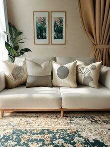 4 piezas Fundas de cojín decorativas modernas con diseño geométrico de lino, con cremallera oculta, lavables, diseño de línea minimalista, para sofá, sala de estar, dormitorio, sin relleno de cojín incluido