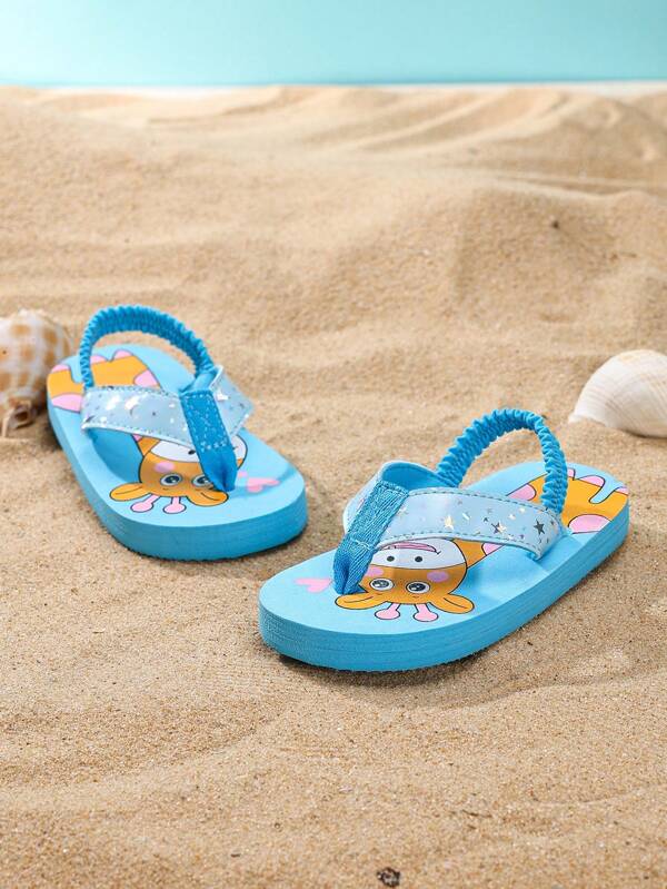 1 Pair Baby/Toddler Cartoon Animal Print EVA Non-Slip Beach/Outdoor Slippers, Lightweight And Fashion Flip Flops, Summer